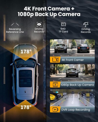 11.5" Wireless Carplay Screen for Car, Portable Apple Carplay & Android Auto Touch Screen, 4K Dash Cam/App Control/Backup Camera/Mirror Link/Voice Control/GPS/Bluetooth,for All Vehicles - Image 4