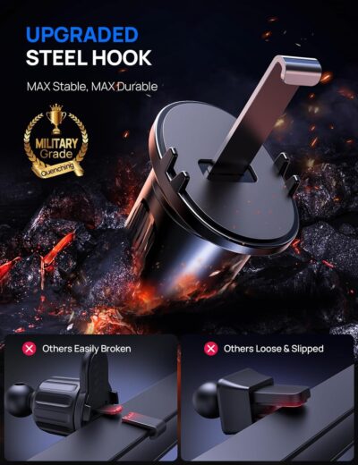 Firm-hold Air Vent Car Phone Holder for iPhone,Rotatable Universal Phone Mount with Adjustable Wide Clamp Metal Hook,Anti-vibration,Single-press Release,Heat-resistant,(Upgrade Hook Clip Never Shake) - Image 2