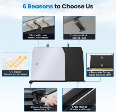 Storage-Free Windshield Sun Shade for Car - Adjustable Auto Retractable, UV & Heat Protection, Easy to Use - Universal Fit for Car, Ideal for Camping Outdoor & Daily Parking (Not Fit Truck) - Image 5