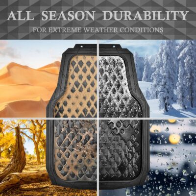 CAR PASS Heavy Duty Rubber Car Mats, Deep Dish All-Weather Floor Mat for Car Full Set Durable Anti-Slip 3D Rhombus Waterproof Trim to Fit Liner Universal Fit Automotive,Sedan,SUV,Truck, 3 Piece Black - Image 3