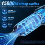 Car Vacuum Cleaner, 15000Pa Handheld Cordless Rechargeable Wet & Dry Vacuum, 120W High Power for Car, Pet, Home, Office Cleaning, Washable HEPA Filter, Multi-Nozzles - Image 2