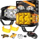 Auxbeam 4 Inch LED Pod Light, 92W V-MAX Series Square Offroad Driving with Amber DRL, 270° Spot Flood Combo Beam Side Shooter Cube Work Auxiliary Lights with Yellow Cover for Truck SUV ATV UTV