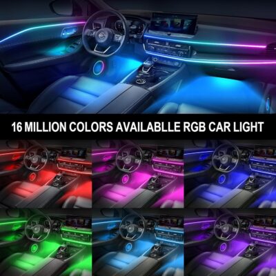 Smart LED Car Lights Interior with USB Port, Acrylic LED Strip Fiber Optic Ambient Lighting Car, Wireless App Control, Sync to Music, Car Decorations Interior Accessories Gifts for Women Men, 10 in 1 - Image 2