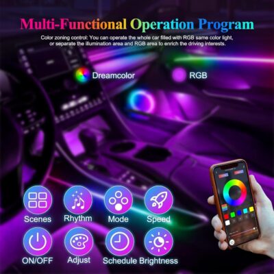 Smart LED Car Lights Interior with USB Port, Acrylic LED Strip Fiber Optic Ambient Lighting Car, Wireless App Control, Sync to Music, Car Decorations Interior Accessories Gifts for Women Men, 10 in 1 - Image 3