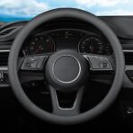 XHRING Car Steering Wheel Cover for GMC Sierra 1500 2500 HD 3500 HD Yukon Terrain Canyon Acadia Denali Crew Cab Elevation Double AT4 SLE SLT Limited XL Accessories, 2026 Black Leather 14 1/2"-15"