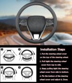 XHRING Car Steering Wheel Cover for GMC Sierra 1500 2500 HD 3500 HD Yukon Terrain Canyon Acadia Denali Crew Cab Elevation Double AT4 SLE SLT Limited XL Accessories, 2026 Black Leather 14 1/2"-15" - Image 8