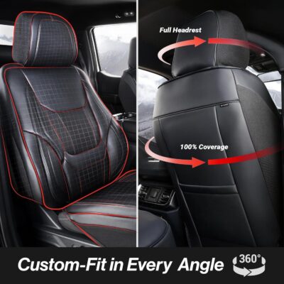 Coverland Custom Car Seat Covers Front Seats for [2017-2026 Honda Civic Sedan, Hatchback] - Protector Car Seat Cover Water Resistant Leather Memory Form Back Support Seat Cushion [Front-Black] - Image 4
