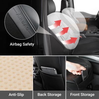 Coverland Custom Car Seat Covers Front Seats for [2017-2026 Honda Civic Sedan, Hatchback] - Protector Car Seat Cover Water Resistant Leather Memory Form Back Support Seat Cushion [Front-Black] - Image 6