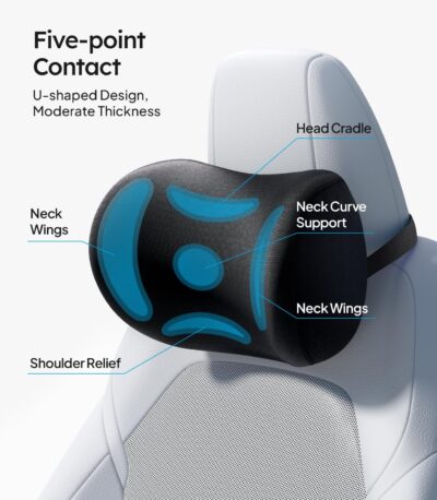 Wigoo 2026 Car Neck Pillow [No More Pressure, Odorless] Soft Car Headrest Pillow with Adjustable Strap Removable Cover 100% Memory Foam, Fits All Vehicles (Black 2-Pack) - Image 4