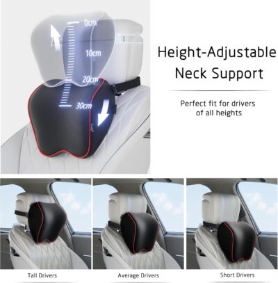 Crofy 2 Pack Car Neck Pillow, Softness Car Headrest Pillow for Driving with Adjustable Strap, 100% Memory Foam and Breathable Removable Cover, Comfortable Ergonomic Design (Red Side Rope) - Image 2