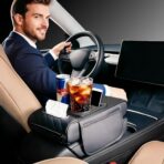 Car Armrest Cushion, Car Center Console Cover, Leather Armrest Cover for Car, Universal Middle Console Cushion with Storage Box, Cup Holder, Phone Slot, Waterproof Interior Accessories (Light gray) - Image 7