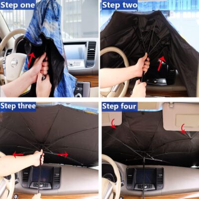 Windshield Sun Shade Umbrella for Car Front Window Sun Visor for Windshield Car Summer Accessories Protect Interior from UV Rays & Heat for Sedan, Compact SUV, Hatchbacks 57"*31" - Image 6
