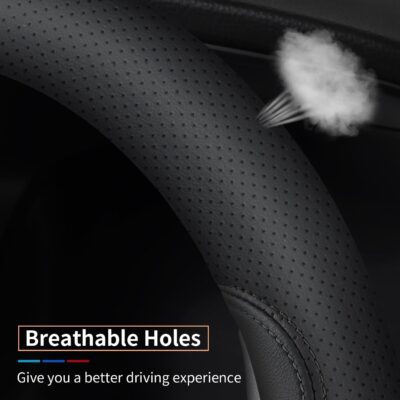 XHRING Car Steering Wheel Cover for Ford F150 F250 F350 Super Duty Expedition Toyota Tacoma Tundra 4Runner RAM 1500 2500 3500 Lexus GX Grand Caravan Range Rover Accessories Leather Black (15 ½''-16'') - Image 6