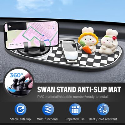 Multifunctional Car Anti Slip Pad, Multifunctional Rotatable Phone Holder Car DashboardMat with Temporary Parking Number, Auto Dashboard Organizer for Phone, Sunglass and Keys (Black-Gray) - Image 2