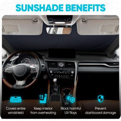 FORTEM Car Sun Shade for Windshield, Reflective Windshield Sunshade, 240T Polyester, Automotive Interior Sun Protection, Ultimate Heat and UV Shield, Foldable, Storage Bag - Image 5