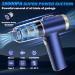 Handheld Car Vacuum Cleaner, 2-in-1 Portable Mini Car Vacuum Cleaner,16000Pa High Power & Air Duster, Handheld Vacuum Cordless with LED Light and Multi-Nozzles for Car,Home,Office,Pet(Blue) - Image 4
