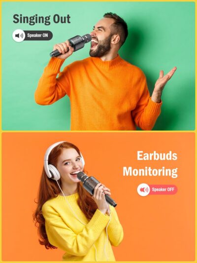 Wireless Bluetooth Karaoke Microphone, Built-in Loud Speaker for 10H Playback, Add Reverb/Duet Mode/Earbuds Monitoring, Portable Karaoke Machine for Entertainment & Singing Practice (Black&Red) - Image 3