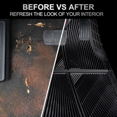 CAR PASS Rubber Floor Mats, All Weather Waterproof Trim-to-Fit Automotive Mats for Cars Trucks SUV, Anti-Slip Easy Clean, Heavy Duty Full Set 3-Piece, All Black - Image 8