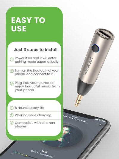 Aux Bluetooth 5.4 Adapter, Wireless Audio Receiver for Car Home Stereo Speaker, Music Streaming, Handsfree Calls, 6 Hours Playback, 1 Piece - Image 4