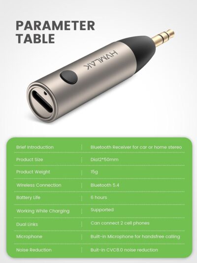Aux Bluetooth 5.4 Adapter, Wireless Audio Receiver for Car Home Stereo Speaker, Music Streaming, Handsfree Calls, 6 Hours Playback, 1 Piece - Image 6