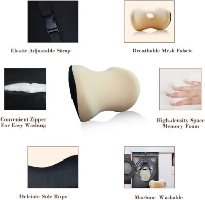 Super Comfy Car Headrest Pillow, Car Pillow for Neck Pain Relief with Adjustable Strap, 100% Memory Foam & Breathable Removable Cover, Ergonomic Design - Softness Travel Car Neck Pillow(Beige, 1PC) - Image 4