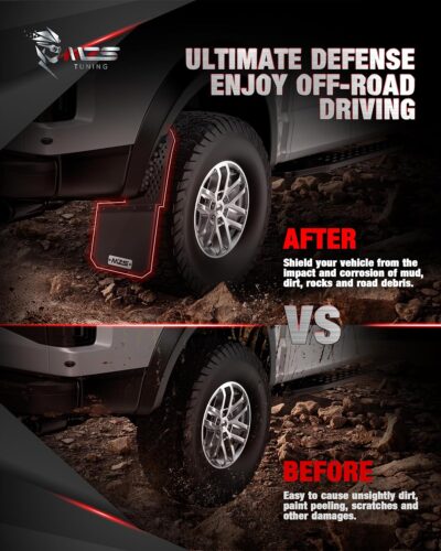 MZS Mud Flaps Splash Guards Compatible with Truck Ram 1500 / Ram 2500 / Ram 3500, Offset Fender Mudflaps Mudguards 12" Wide for Pickup, Front and Rear, Pack of 4 - Image 4