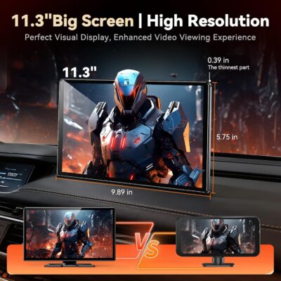 11.3" Wireless Carplay Screen for Car with N-etflix/YouTube/TikTok, Upgraded A-pple CarPlay & Android Auto Screen,Portable AI Magic Box with Backup Camera/Navigation/Voice Control,for All Vehicles - Image 5