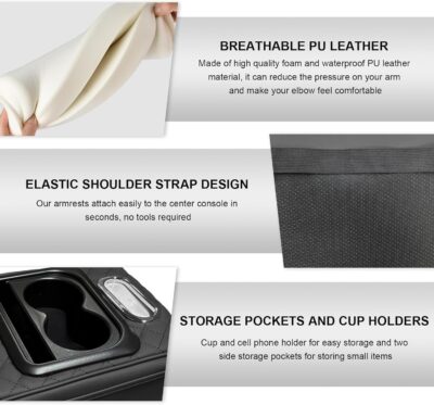 Car Center Console Armrest Pillow, Leather Car Armrest Cushion with Cup Holder & Phone Holder, Universal Armrest Storage Box Protector for Most Vehicles, Car Accessories (Black, Normal) - Image 3