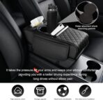 Car Center Console Armrest Pillow, Leather Car Armrest Cushion with Cup Holder & Phone Holder, Universal Armrest Storage Box Protector for Most Vehicles, Car Accessories (Black, Normal) - Image 5
