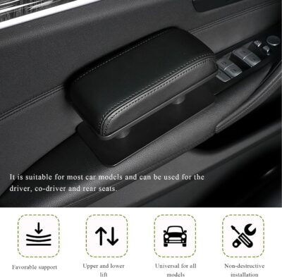 Car Armrest Pad, Adjustable Height Left Elbow Support Anti-Fatigue Car Door Arm Rest Cushion, Leather Central and Side Booster Pad Relieve Driver's Arm Fatigue, Car Accessories (Black) - Image 6