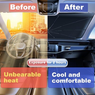Windshield Sun Shade 2025 Car Accessories 100% Blackout Car Front Windsow Shades Umbrella Automotive Sun Visor Block Heat Insulation Protection (Black Eyes) - Image 8