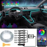 Interior Car LED Strip Lights, RGB 6 in 1 Ambient Lighting Kits with 315 inches Fiber Optic, 16 Million Colors APP Wireless Control Car Neon Lights, with Music Sync Function