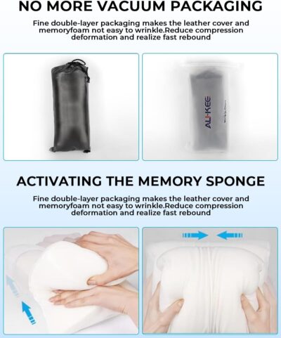 Aukee Car Headrest Pillow with Genuine Leather Cover Memory Foam Neck Cushion with 4 Extension Straps Adjuatable and Comfortable for Driving Home Office Black (Pack of 2) - Image 7