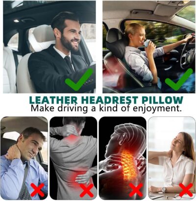 Car Neck Pillow Memory Foam Automotive Seat Cushions of Headrests for Relieving Neck Stiffness Seat Neck Support Pillow, Fits All Vehicles, 2 Pieces, Black - Image 2