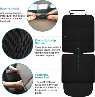 Car Seat Protector for Child, Baby, Pets -1 Pack car seat Cover with Thick Padding- Waterproof Universal Size with Mesh Pockets (Black) - Image 6