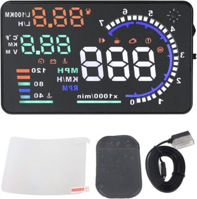 5.5'' HUD Head Display, Windshield Screen Projector Vehicle Speed, Hud Overspeed Alarm, Km/h MPH, OBDII/EUOBD Interface Plug Car Hud Screen - Image 8