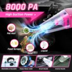 55PCS Pink Car Detailing Kit Interior Cleaner with High Power Handheld Vacuum, Car Wash kit with Detailing Brush Set,Car Interior Detailing Kit,Car Accessories for Cars,Gifts for Women - Image 2