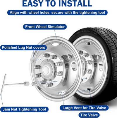 19.5" Wheel Simulators,19.5" 10 Lug Stainless Steel Hubcaps with Wheel Lug Bolts Kit,Polished Finish,2 Front Wheels/2 Rear Wheels,Wheel Simulators Suitable for 2005-2021 Ford F450/F550,Ford Raptor 2WD - Image 8