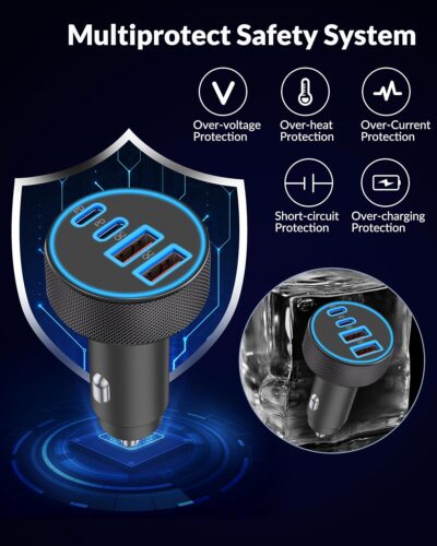 [2-Pack] Car Charger USB C, 4 in 1 90W Fast Charging 4-Port Dual 45W USBC & USB A Phone Car Charger Cargador Carro Lighter Adapter for iPhone 17 16 15 14 13 12 Pro Max, iPad, Galaxy, Tablet, Android - Image 6