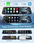 4K Rear View Mirror Camera with Carplay&Android Auto,12" Mirror Dash Cam Front and Rear with Voice Control for Cars&Trucks,Smart Touch Screen,64GB Card Included/Loop Record/Reverse Assist - Image 3