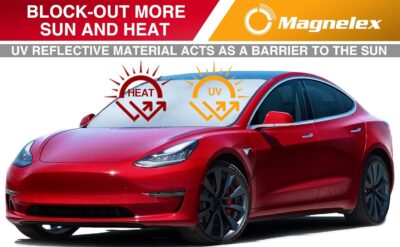 Magnelex Tesla Windshield Sun Shade for Model 3 and Model Y 2017-2026 - Reflective 240T Material Sun Shade with Mirror Cut-Out | Foldable Sunshade - Image 4