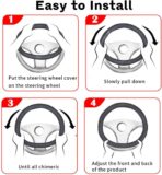 15 inch Car Steering Wheel Cover, Carbon Fiber Microfiber PU Leather Elastic Steering Wheel Protector for Men Women, Anti-Slip Breathable Car Interior Accessories (Grey) - Image 4