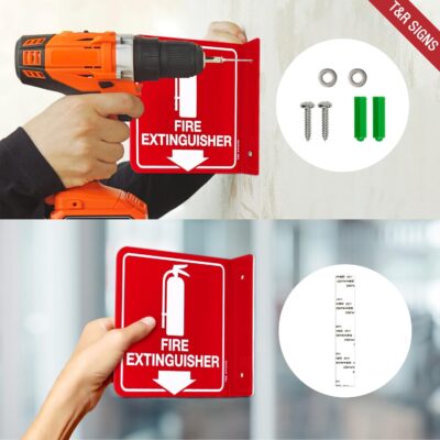 T&R Fire Extinguisher Sign, Fire Extinguisher with Down Arrow - 12 Pack - 6 x 6 Inches Acrylic, 2 pre-drilled holes, Includes Matching Screws, Use for Home Office/Business - Image 3