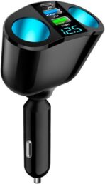 Car Cigarette Lighter Splitter, 2-Socket Cigarette Lighter Adapter with LED Voltmeter, Dual USB QC3.0 Type-C 20W PD Fast Car Charger, 12V/24V Splitter Adapter for Smart Phone GPS Dash Cam