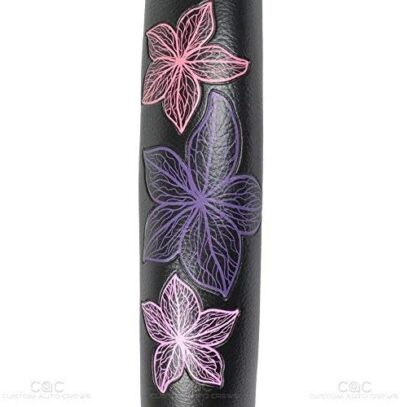 BDK GripGrab Comfort Grip - Purple & Pink Flowers Design on Black Synthetic Leather Steering Wheel Cover 15" - SW-538_AM - Image 8