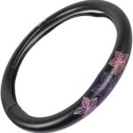 BDK GripGrab Comfort Grip - Purple & Pink Flowers Design on Black Synthetic Leather Steering Wheel Cover 15" - SW-538_AM