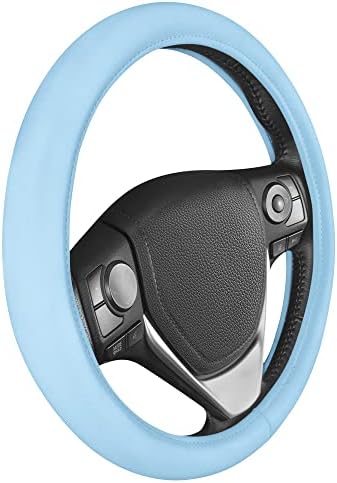 41WcV6ycU-L._AC_.jpg BDK Ultra Soft Blue Steering Wheel Cover, Unisex Car Accessories Non-Slip Comfy Soft Grip Faux Leather Auto Steering Wheel Cover for Cars Trucks Vans SUVs - Fits Standard 15" Inch Steering Wheels - Image 1