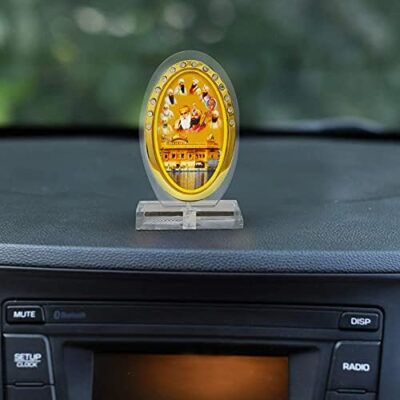 BISMAADH Car Dashboard Oval Shape Acrylic Showpiece Figurine Religious Idol Statue for Office & Home Décor (10 Guru & Golden Tempel) - Image 2