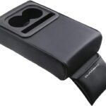 Car Center Console Pad with Front Storage Pocket for Phone,PU Leather Armrest Cushion with Cup Holder,Elbow Rest Pillow,Universal Car Armrest Seat Box Cover Protector for Most Vehicles