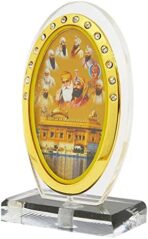 BISMAADH Car Dashboard Oval Shape Acrylic Showpiece Figurine Religious Idol Statue for Office & Home Décor (10 Guru & Golden Tempel)